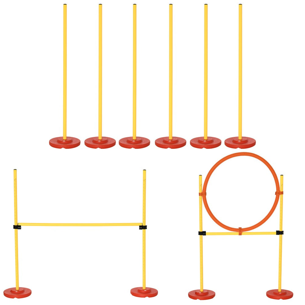 English Elm Pawhut Dog Agility Obstacle Set with Hoop Hurdle and Weave Poles Portable Kit W2225P200740
