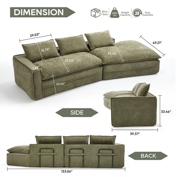 English Elm Modern Minimalist Modular Sectional Sofa - Stylish Cloud Couch With Right-Facing Chaise For Cozy Living W2959S00013