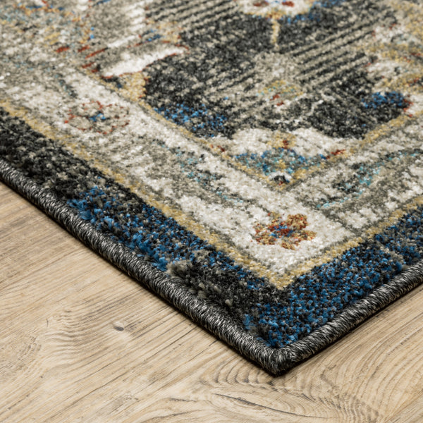 Homeroots 2' X 8' Charcoal Blue Gold Rust And Beige Oriental Power Loom Stain Resistant Runner Rug Charcoal,Blue Polypropylene 509860