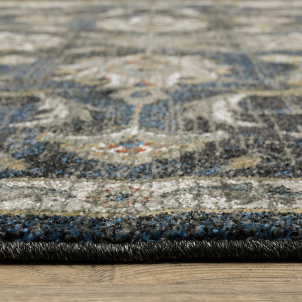 Homeroots 2' X 8' Charcoal Blue Gold Rust And Beige Oriental Power Loom Stain Resistant Runner Rug Charcoal,Blue Polypropylene 509860