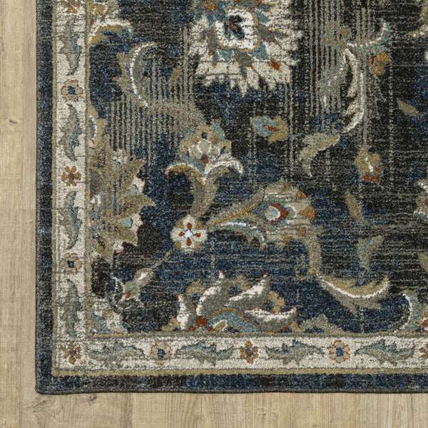 Homeroots 2' X 8' Charcoal Blue Gold Rust And Beige Oriental Power Loom Stain Resistant Runner Rug Charcoal,Blue Polypropylene 509860