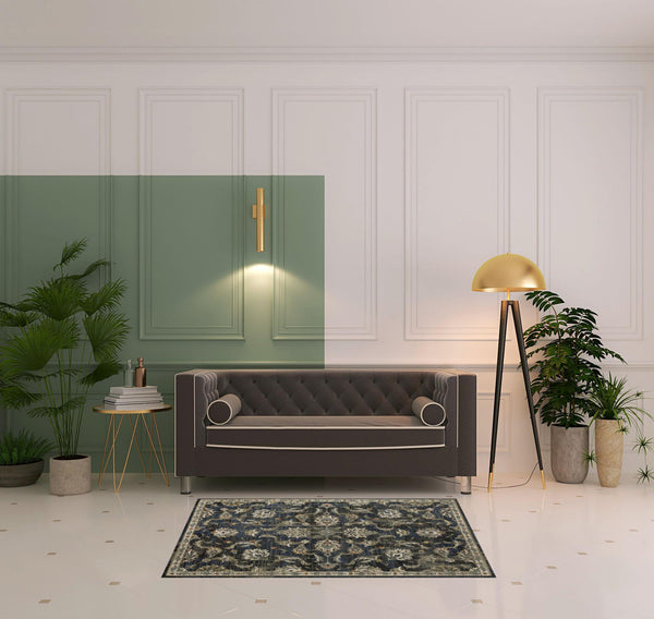 Homeroots 4' X 6' Charcoal Blue Gold Rust And Beige Oriental Power Loom Stain Resistant Area Rug Charcoal,Blue Polypropylene 509861