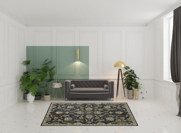 Homeroots 6' X 9' Charcoal Blue Gold Rust And Beige Oriental Power Loom Stain Resistant Area Rug Charcoal,Blue Polypropylene 509863