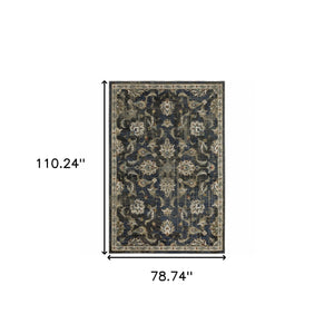 Homeroots 6' X 9' Charcoal Blue Gold Rust And Beige Oriental Power Loom Stain Resistant Area Rug Charcoal,Blue Polypropylene 509863