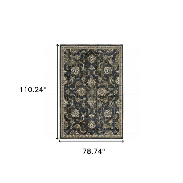 Homeroots 6' X 9' Charcoal Blue Gold Rust And Beige Oriental Power Loom Stain Resistant Area Rug Charcoal,Blue Polypropylene 509863