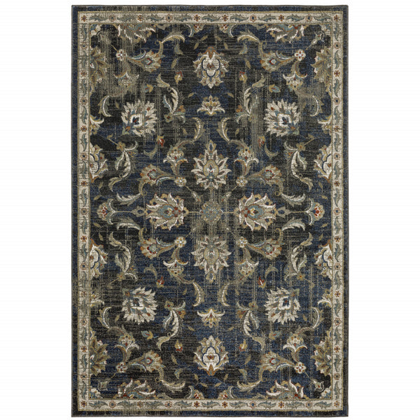 Homeroots 8' X 10' Charcoal Blue Gold Rust And Beige Oriental Power Loom Stain Resistant Area Rug Charcoal,Blue Polypropylene 509864