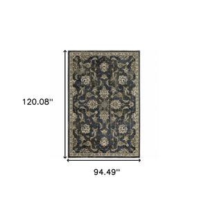 Homeroots 8' X 10' Charcoal Blue Gold Rust And Beige Oriental Power Loom Stain Resistant Area Rug Charcoal,Blue Polypropylene 509864