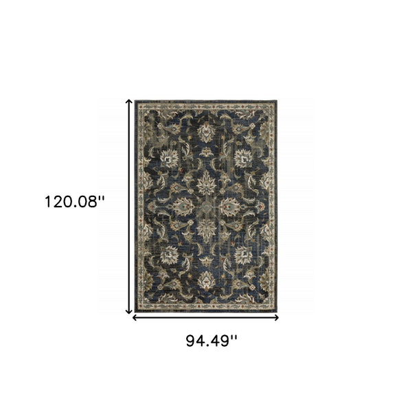 Homeroots 8' X 10' Charcoal Blue Gold Rust And Beige Oriental Power Loom Stain Resistant Area Rug Charcoal,Blue Polypropylene 509864