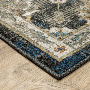 Homeroots 8' X 10' Charcoal Blue Gold Rust And Beige Oriental Power Loom Stain Resistant Area Rug Charcoal,Blue Polypropylene 509864