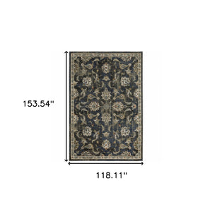 Homeroots 10' X 13' Charcoal Blue Gold Rust And Beige Oriental Power Loom Stain Resistant Area Rug Charcoal,Blue Polypropylene 509865