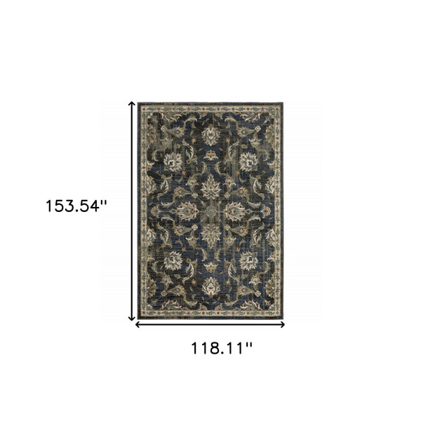 Homeroots 10' X 13' Charcoal Blue Gold Rust And Beige Oriental Power Loom Stain Resistant Area Rug Charcoal,Blue Polypropylene 509865