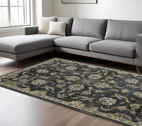 Homeroots 10' X 13' Charcoal Blue Gold Rust And Beige Oriental Power Loom Stain Resistant Area Rug Charcoal,Blue Polypropylene 509865