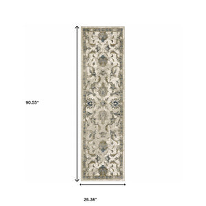 Homeroots 2' X 8' Beige Gold Blue And Grey Oriental Power Loom Stain Resistant Runner Rug Beige,Gold Polypropylene 509866