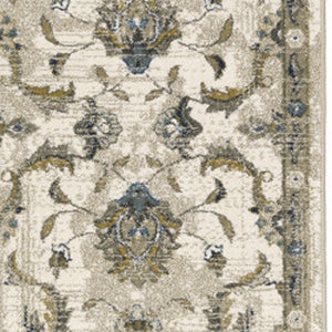 Homeroots 2' X 8' Beige Gold Blue And Grey Oriental Power Loom Stain Resistant Runner Rug Beige,Gold Polypropylene 509866