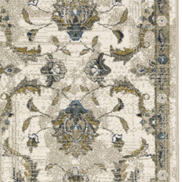Homeroots 2' X 8' Beige Gold Blue And Grey Oriental Power Loom Stain Resistant Runner Rug Beige,Gold Polypropylene 509866