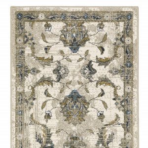 Homeroots 2' X 8' Beige Gold Blue And Grey Oriental Power Loom Stain Resistant Runner Rug Beige,Gold Polypropylene 509866