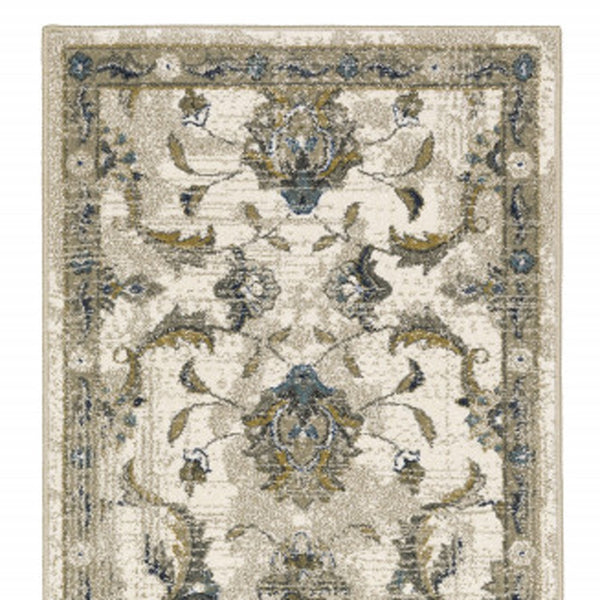 Homeroots 2' X 8' Beige Gold Blue And Grey Oriental Power Loom Stain Resistant Runner Rug Beige,Gold Polypropylene 509866