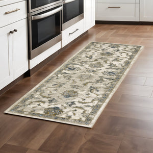 HomeRoots 2' Vintage Charm Oriental Power Loom Runner Rug – Stain Resistant, Durable for High-Traffic Areas Beige/ Gold 2'3" x 7'6" 509866