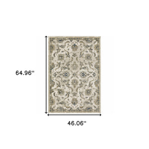Homeroots 4' X 6' Beige Gold Blue And Grey Oriental Power Loom Stain Resistant Area Rug Beige,Gold Polypropylene 509867