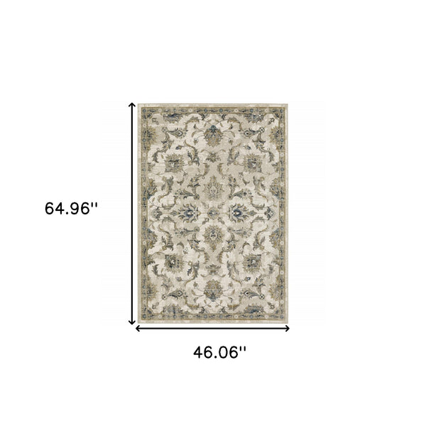 Homeroots 4' X 6' Beige Gold Blue And Grey Oriental Power Loom Stain Resistant Area Rug Beige,Gold Polypropylene 509867