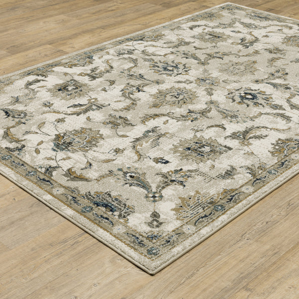 Homeroots 4' X 6' Beige Gold Blue And Grey Oriental Power Loom Stain Resistant Area Rug Beige,Gold Polypropylene 509867