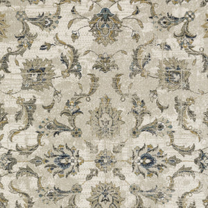 Homeroots 5' X 7' Beige Gold Blue And Grey Oriental Power Loom Stain Resistant Area Rug Beige,Gold Polypropylene 509868