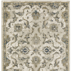 Homeroots 5' X 7' Beige Gold Blue And Grey Oriental Power Loom Stain Resistant Area Rug Beige,Gold Polypropylene 509868