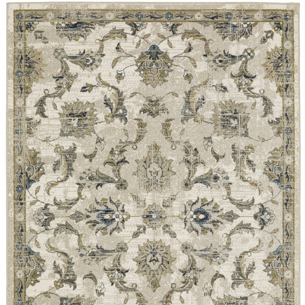 Homeroots 5' X 7' Beige Gold Blue And Grey Oriental Power Loom Stain Resistant Area Rug Beige,Gold Polypropylene 509868