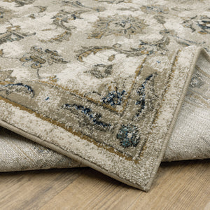 Homeroots 5' X 7' Beige Gold Blue And Grey Oriental Power Loom Stain Resistant Area Rug Beige,Gold Polypropylene 509868