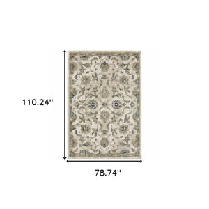 Homeroots 6' X 9' Beige Gold Blue And Grey Oriental Power Loom Stain Resistant Area Rug Beige,Gold Polypropylene 509869