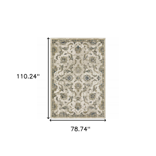 Homeroots 6' X 9' Beige Gold Blue And Grey Oriental Power Loom Stain Resistant Area Rug Beige,Gold Polypropylene 509869