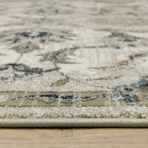 Homeroots 6' X 9' Beige Gold Blue And Grey Oriental Power Loom Stain Resistant Area Rug Beige,Gold Polypropylene 509869