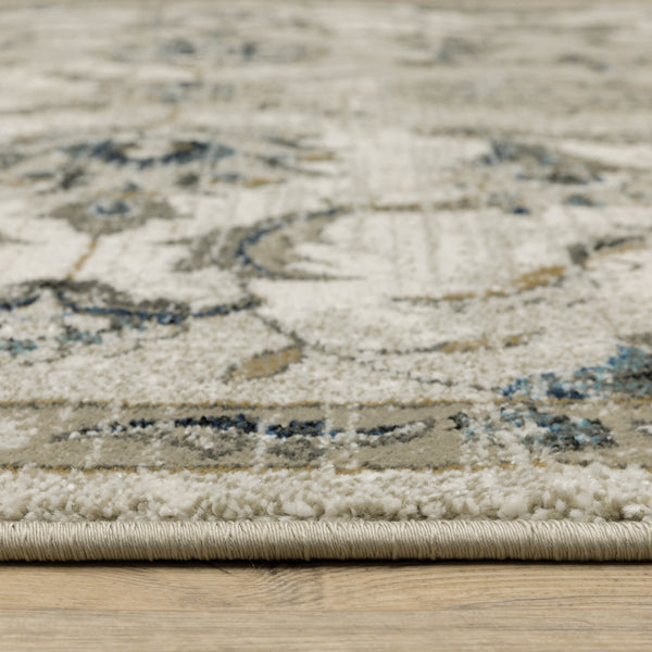 Homeroots 6' X 9' Beige Gold Blue And Grey Oriental Power Loom Stain Resistant Area Rug Beige,Gold Polypropylene 509869