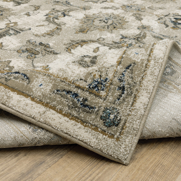 Homeroots 6' X 9' Beige Gold Blue And Grey Oriental Power Loom Stain Resistant Area Rug Beige,Gold Polypropylene 509869