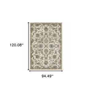 Homeroots 8' X 10' Beige Gold Blue And Grey Oriental Power Loom Stain Resistant Area Rug Beige,Gold Polypropylene 509870