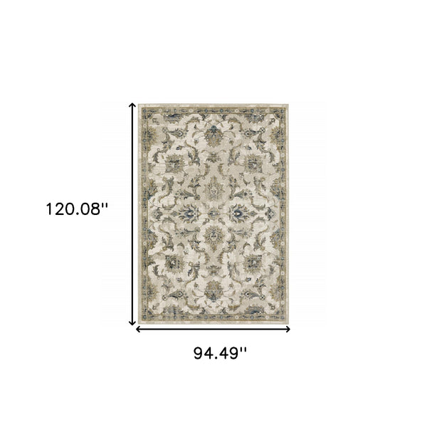 Homeroots 8' X 10' Beige Gold Blue And Grey Oriental Power Loom Stain Resistant Area Rug Beige,Gold Polypropylene 509870