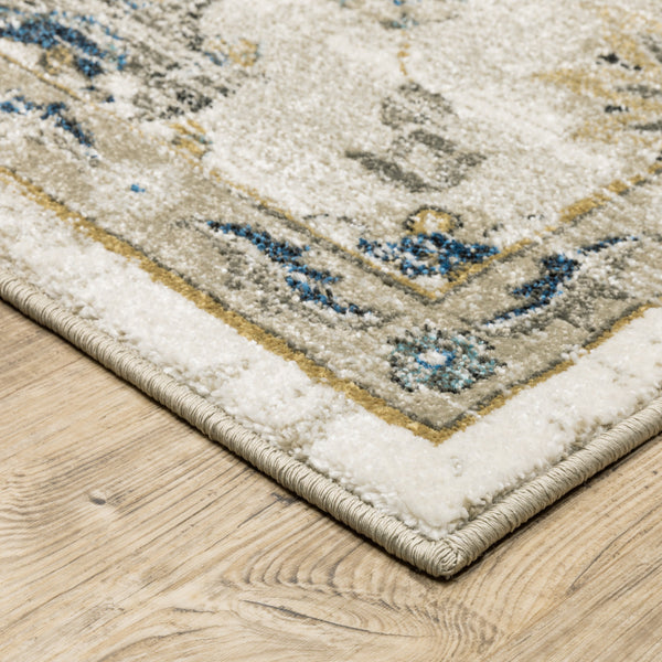 Homeroots 8' X 10' Beige Gold Blue And Grey Oriental Power Loom Stain Resistant Area Rug Beige,Gold Polypropylene 509870