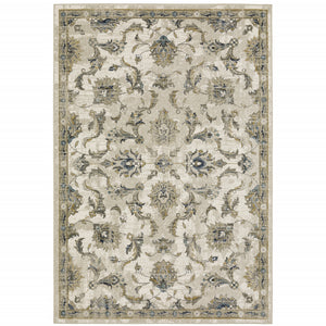 Homeroots 10' X 13' Beige Gold Blue And Grey Oriental Power Loom Stain Resistant Area Rug Beige,Gold Polypropylene 509871