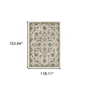 Homeroots 10' X 13' Beige Gold Blue And Grey Oriental Power Loom Stain Resistant Area Rug Beige,Gold Polypropylene 509871