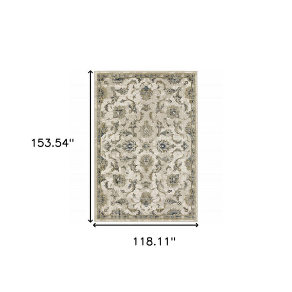 Homeroots 10' X 13' Beige Gold Blue And Grey Oriental Power Loom Stain Resistant Area Rug Beige,Gold Polypropylene 509871
