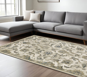 Homeroots 10' X 13' Beige Gold Blue And Grey Oriental Power Loom Stain Resistant Area Rug Beige,Gold Polypropylene 509871