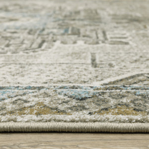 Homeroots 2' X 8' Grey Blue Beige And Gold Oriental Power Loom Stain Resistant Runner Rug  Polypropylene 509872