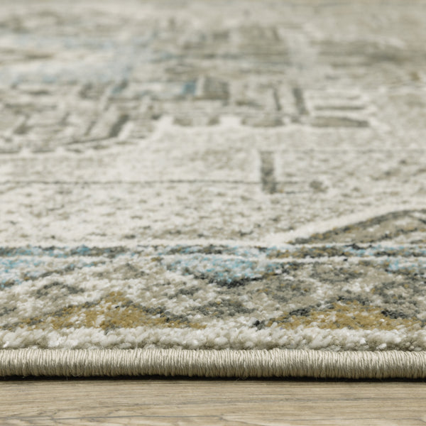 Homeroots 2' X 8' Grey Blue Beige And Gold Oriental Power Loom Stain Resistant Runner Rug  Polypropylene 509872