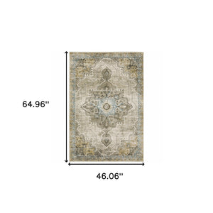 Homeroots 4' X 6' Grey Blue Beige And Gold Oriental Power Loom Stain Resistant Area Rug  Polypropylene 509873