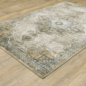 Homeroots 4' X 6' Grey Blue Beige And Gold Oriental Power Loom Stain Resistant Area Rug  Polypropylene 509873