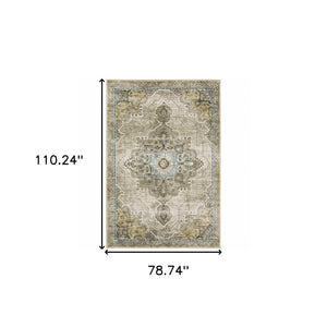 Homeroots 6' X 9' Grey Blue Beige And Gold Oriental Power Loom Stain Resistant Area Rug  Polypropylene 509875