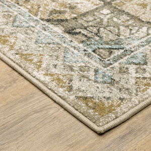 Homeroots 6' X 9' Grey Blue Beige And Gold Oriental Power Loom Stain Resistant Area Rug  Polypropylene 509875