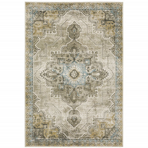 Homeroots 8' X 10' Grey Blue Beige And Gold Oriental Power Loom Stain Resistant Area Rug  Polypropylene 509876