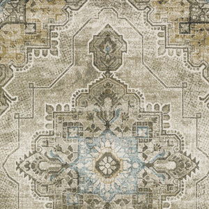 Homeroots 10' X 13' Grey Blue Beige And Gold Oriental Power Loom Stain Resistant Area Rug  Polypropylene 509877