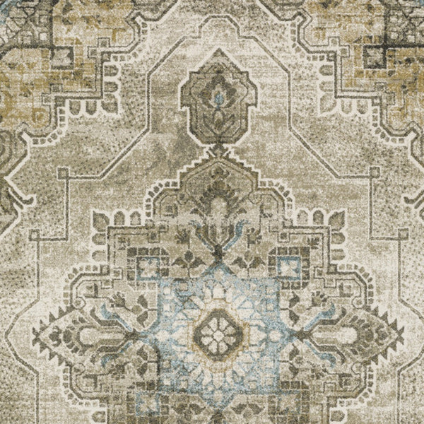 Homeroots 10' X 13' Grey Blue Beige And Gold Oriental Power Loom Stain Resistant Area Rug  Polypropylene 509877